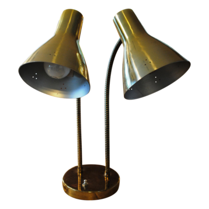 Mid 20th Century Double Gooseneck Brass Desk Lamp